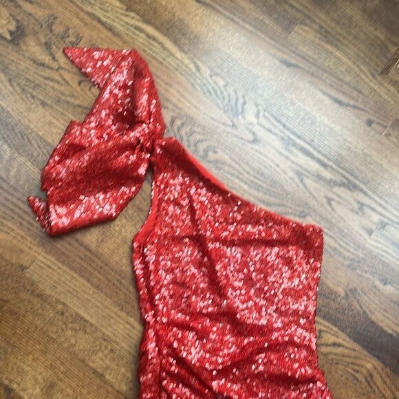 RONNY KOBO Brit one-shoulder bow-embellished sequined stretch-tulle mini dress M - Picture 7 of 8